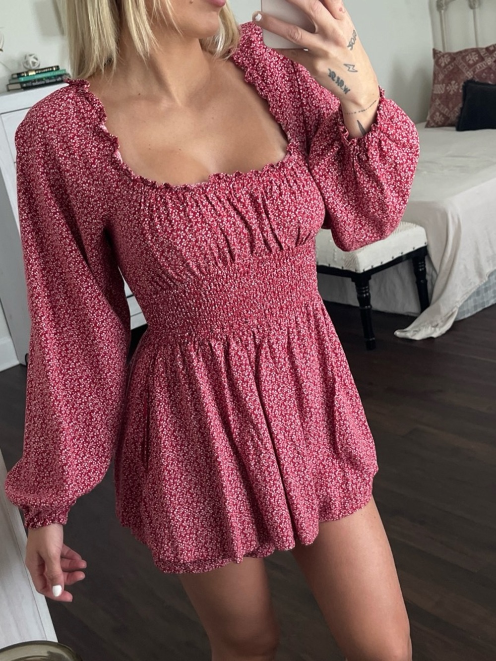Hollister Pink Floral Smocked Romper